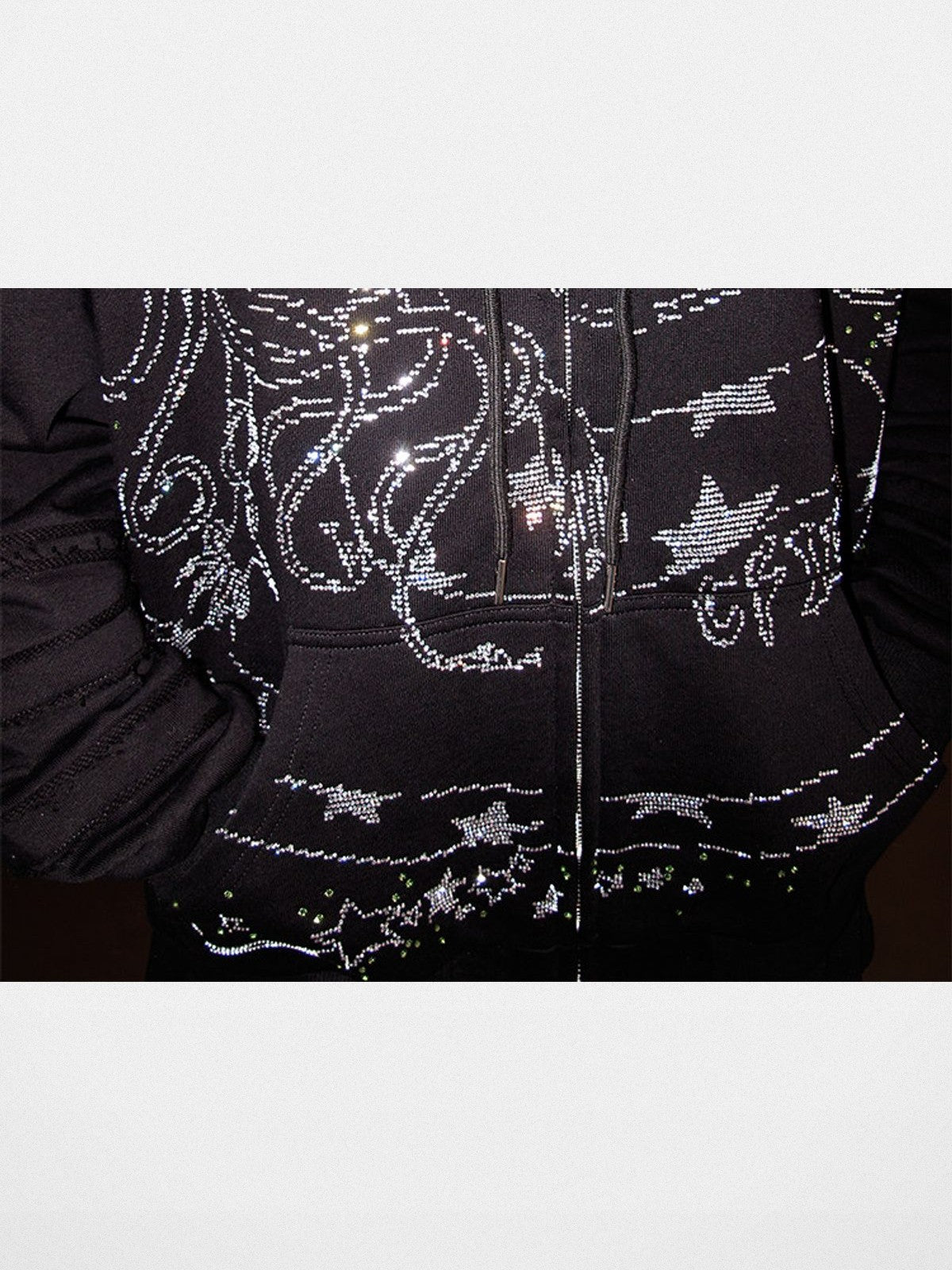 CFIERCE Rhinestone Snake Girl Zip Hoodie in Black - Detail