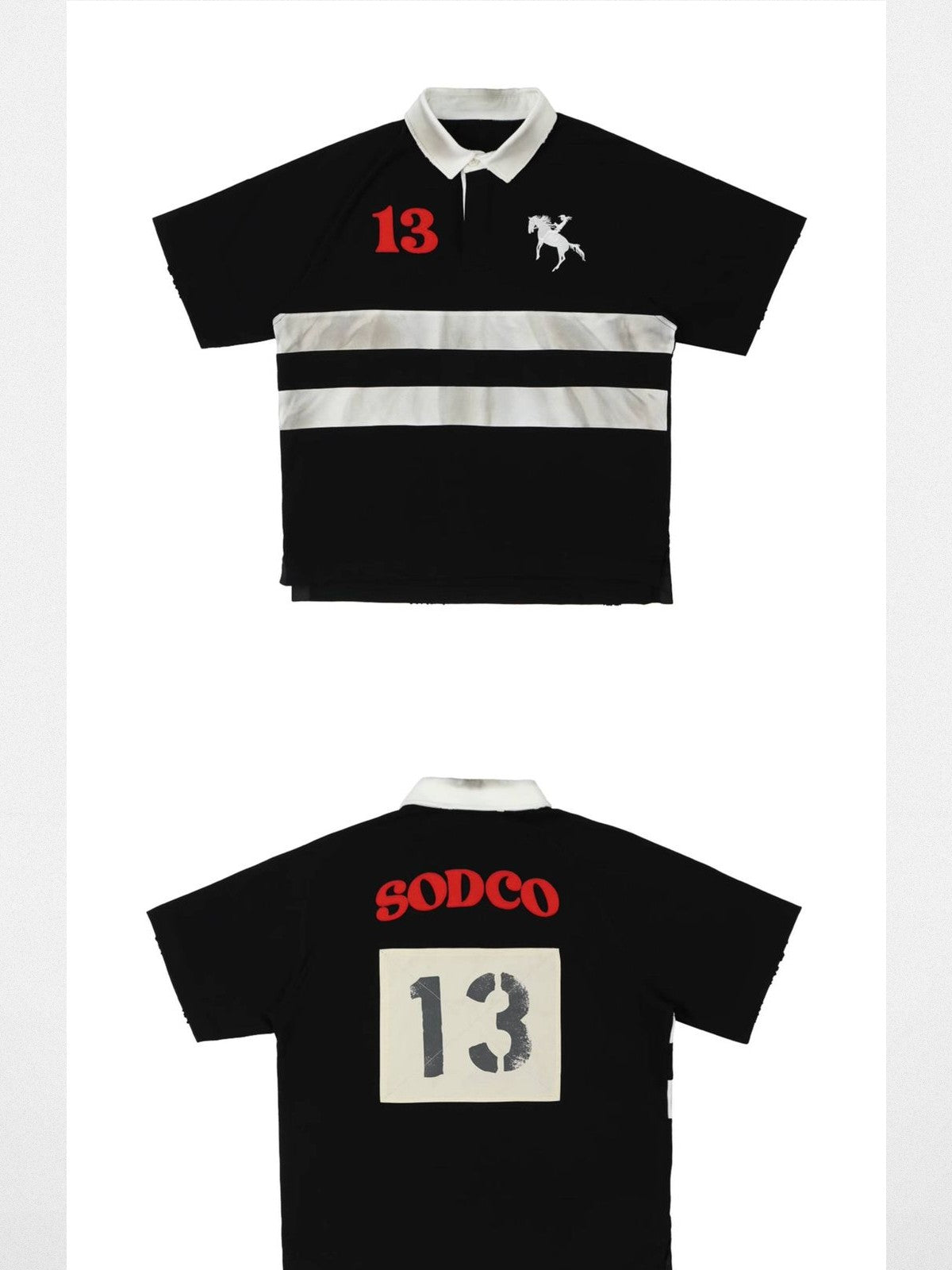 SOD Distressed Embroidered Rugby Polo in Black