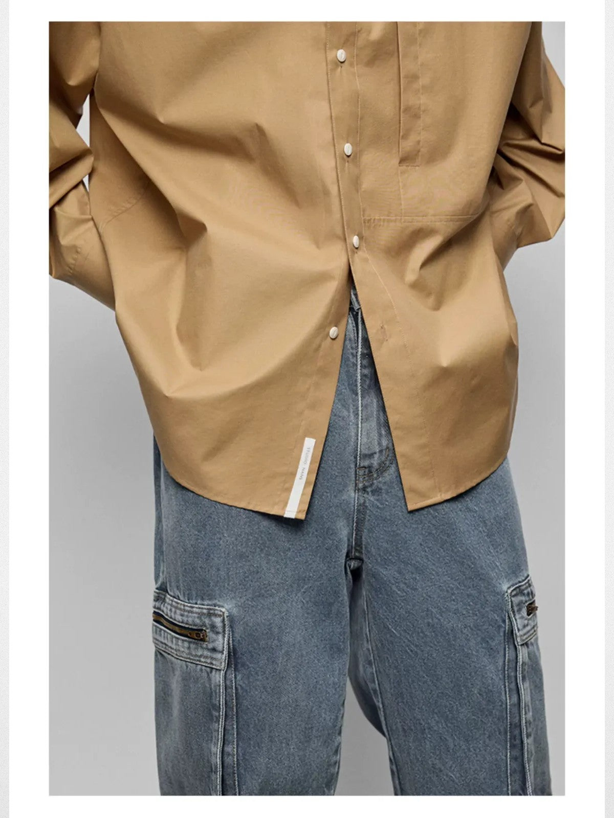 NANS Contrast Panel Oversized Cotton Shirt in Beige