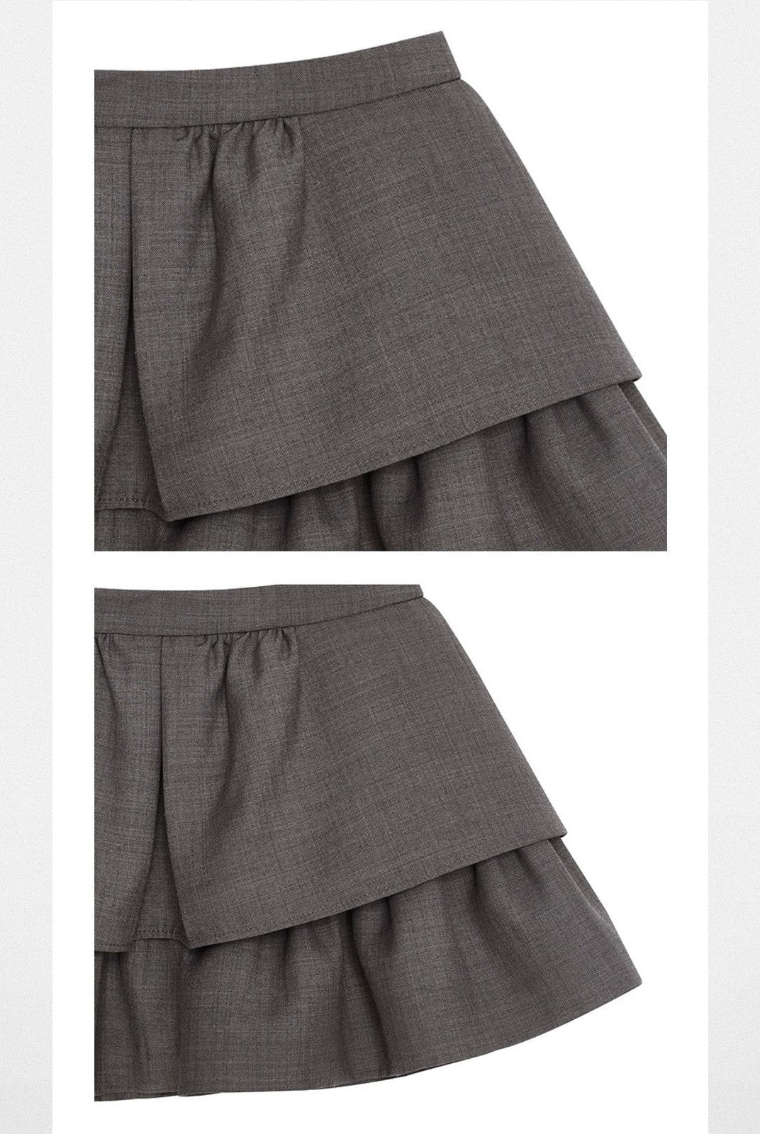 SHUSHUTONG Tiered Wavy Wool Mini Skirt in Gray - Detail