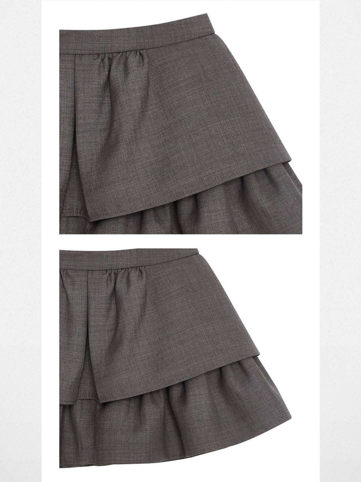 SHUSHUTONG Tiered Wavy Wool Mini Skirt in Gray - Detail