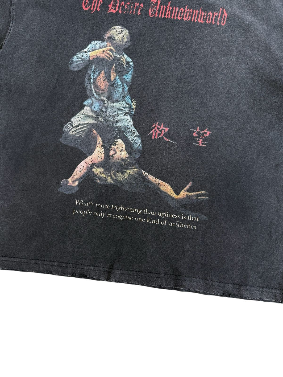 UNKNOWNWORLD Washed Distressed Graphic T Shirt in Black - Detail