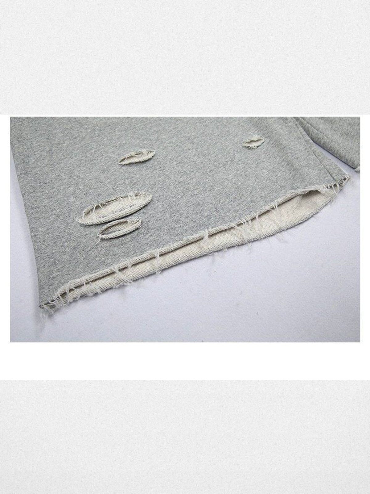 LOSTCTRL Raw Hem Distressed Cotton Shorts in Gray - Detail