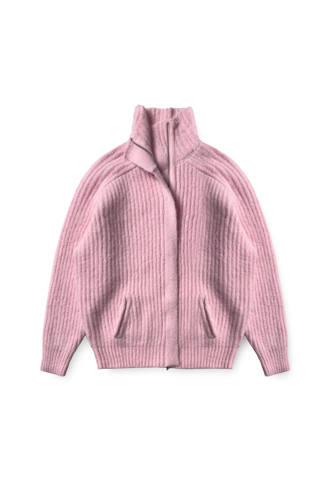 MasonPrince Ribbed Alpaca Blend Zip Cardigan in Pink