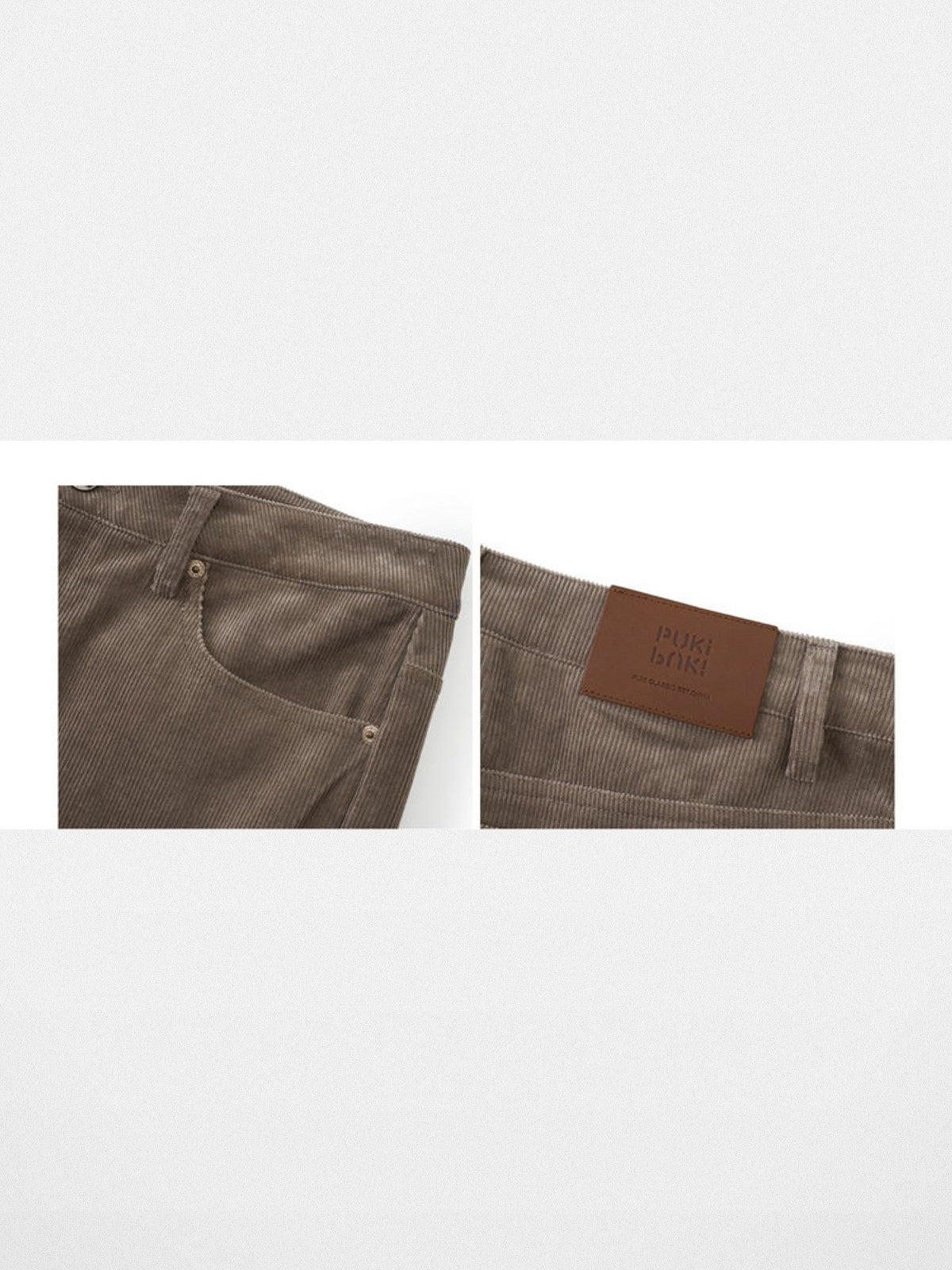 PUKI Heavyweight Corduroy Straight Leg Pants in Brown - Detail