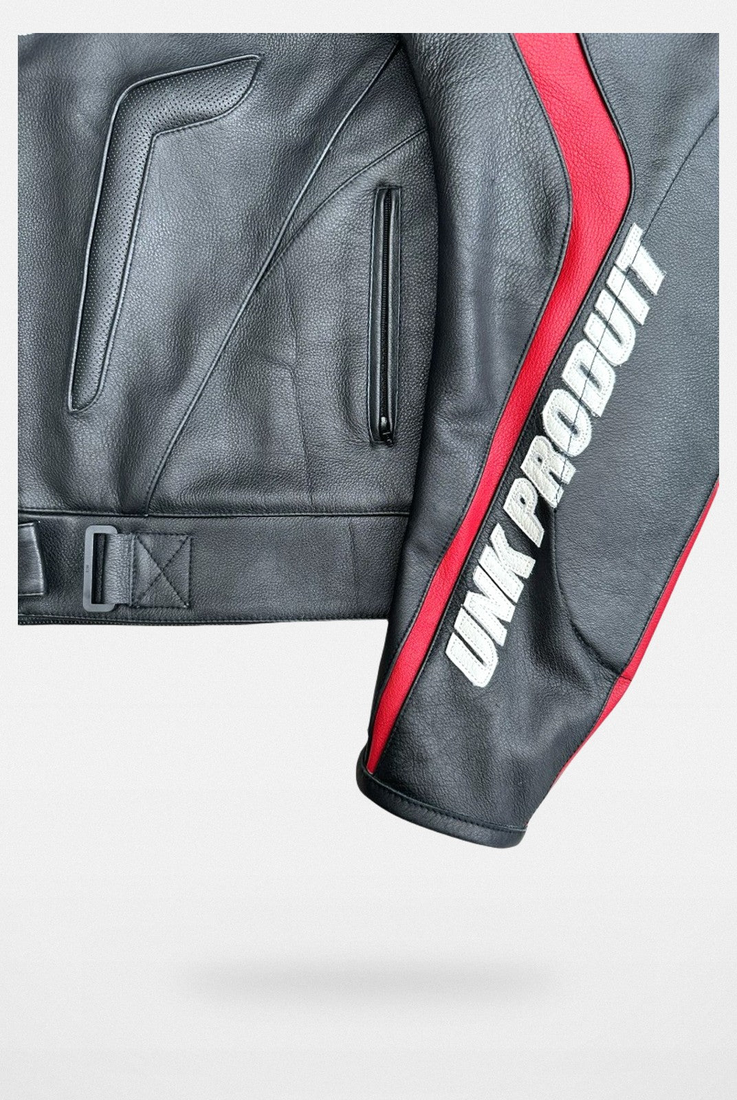 UNKNOWNWORLD Cowhide Leather Racing Jacket in Black - Detail