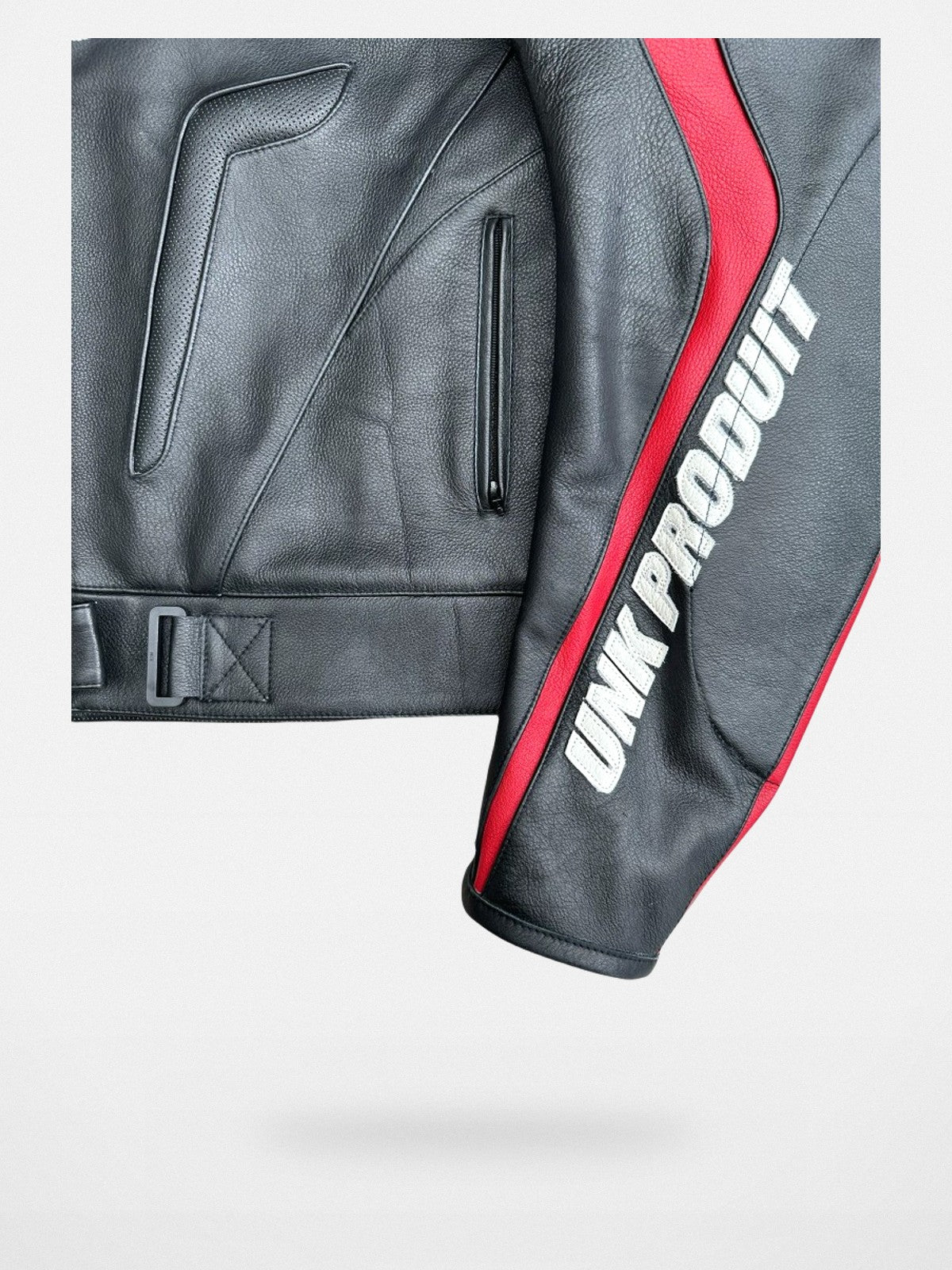 UNKNOWNWORLD Cowhide Leather Racing Jacket in Black - Detail