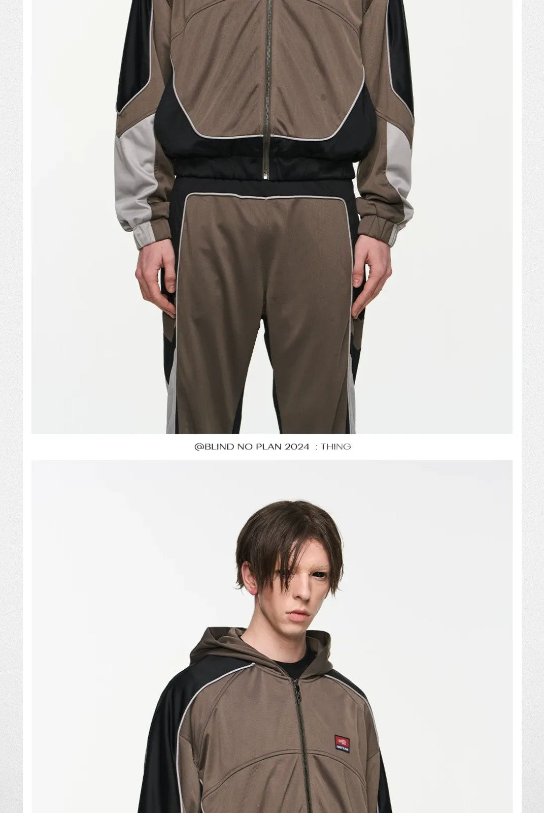 BLINDNOPLAN Retro Color Block Hooded Jacket in Brown