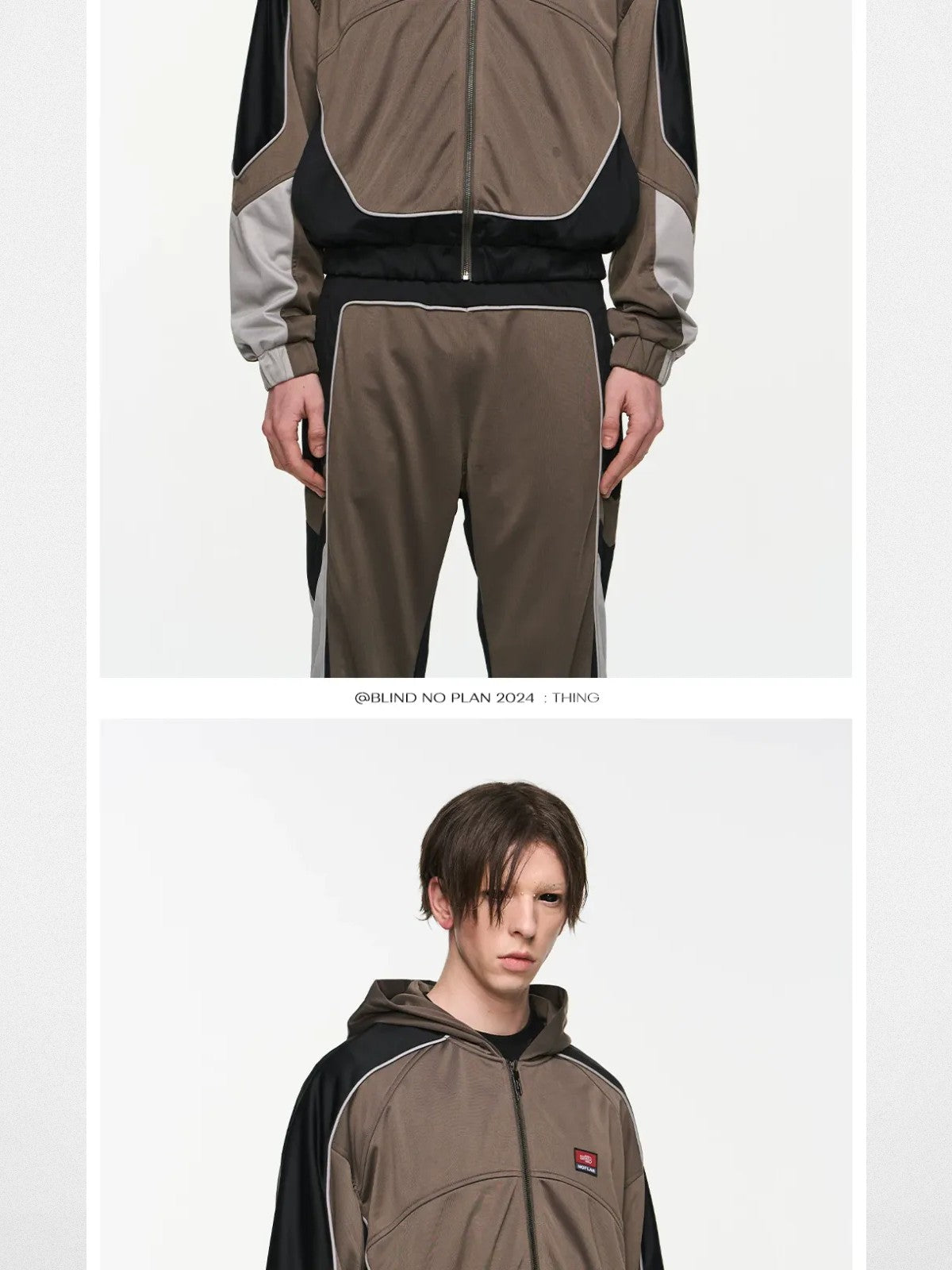 BLINDNOPLAN Retro Color Block Hooded Jacket in Brown