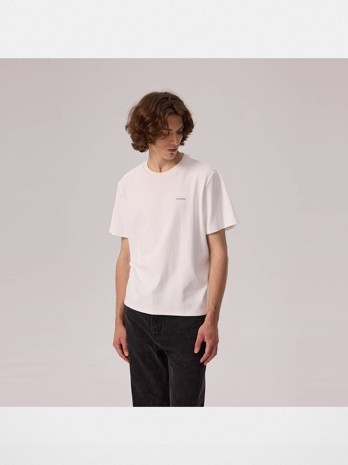 AFterTaste Small Crew Neck T Shirt in White - On Model