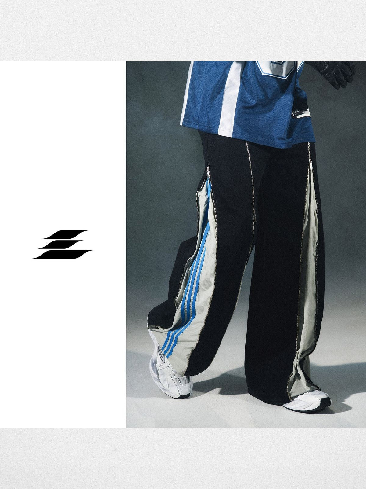 LOSTCTRL Deconstructed Zip Split Pants in Black - On Model