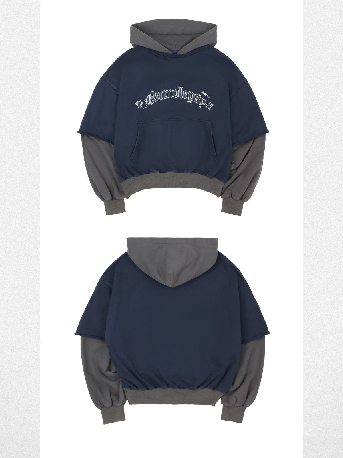 SOD Distressed Layered Effect Hoodie in Blue