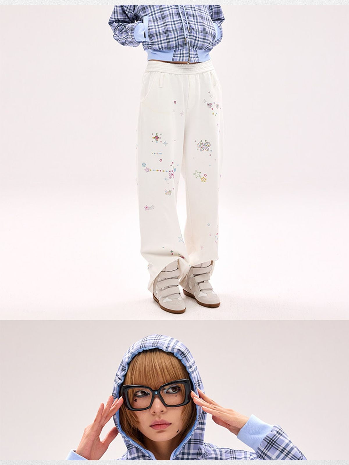 CFIERCE Reversible Cat Graphic Hoodie in Blue - On Female Model