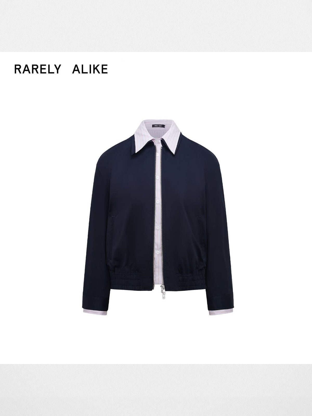 RARELY ALIKE Mock Layered Cotton Jacket in Navy Blue
