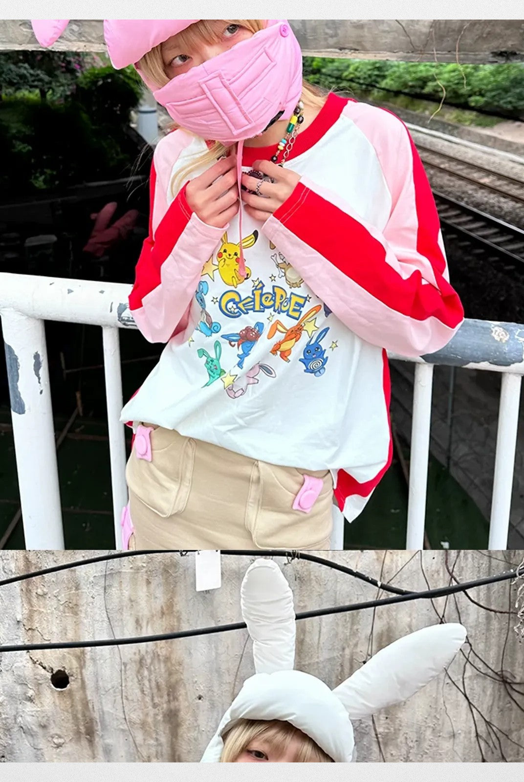 CFIERCE Padded Bunny Ear Bonnet in Pink