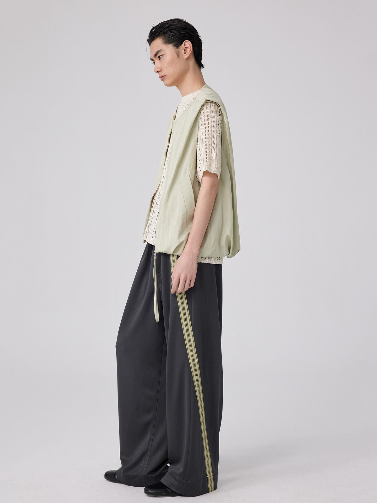 Simple Project Wide Leg Webbing Track Pants in Gray - On Model