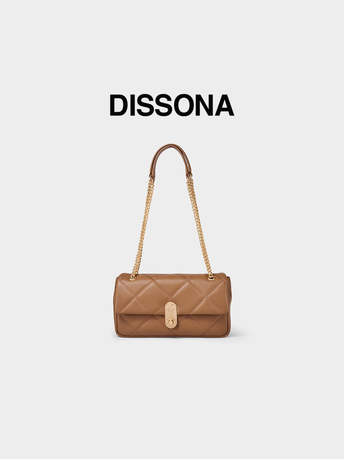 DISSONA Quilted Leather Chain Shoulder Bag in Beige