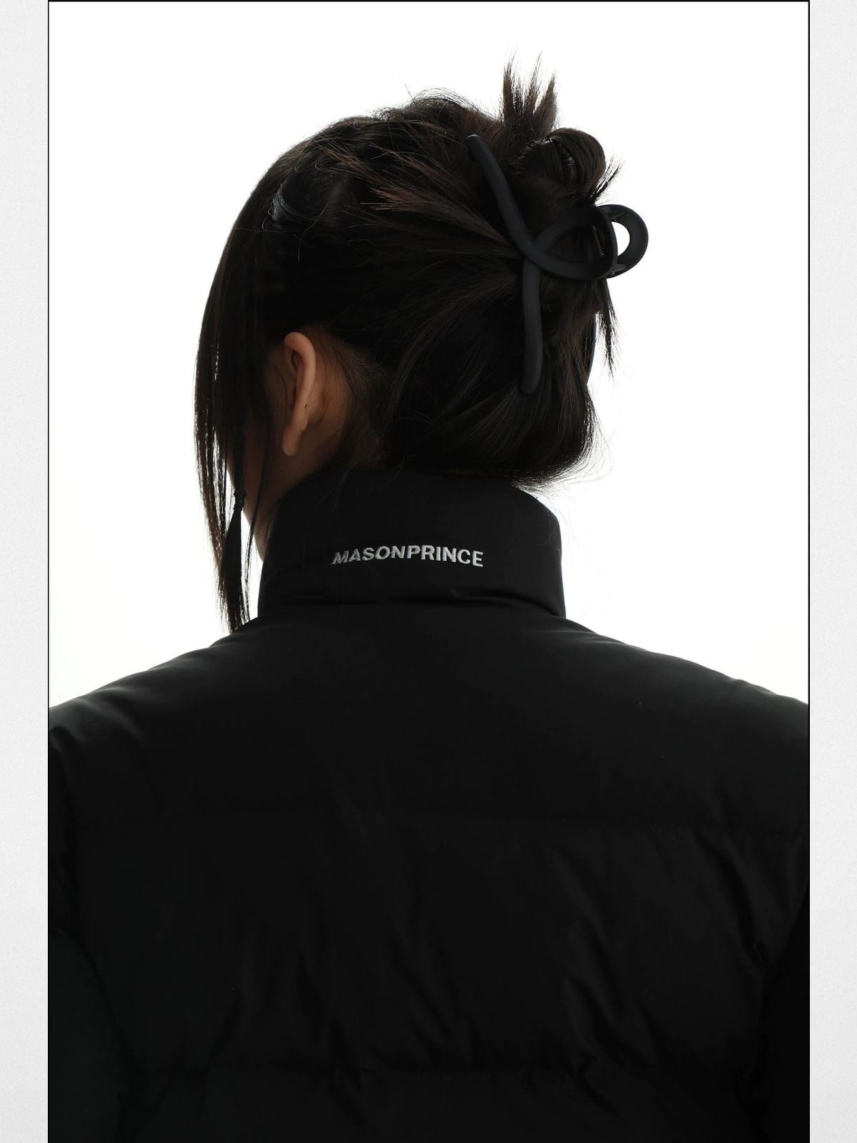 MasonPrince Cropped Down Puffer Jacket in Black - On Female Model