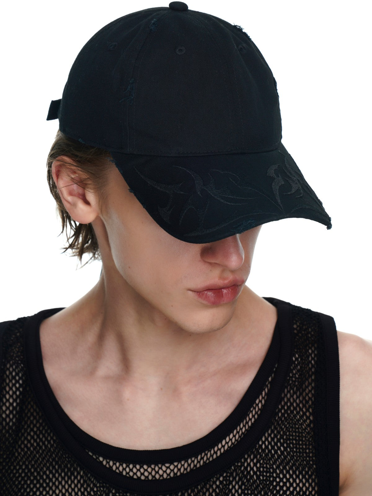 BLACKHEAD Distressed Embroidered Baseball Cap in Purple - On Male Model