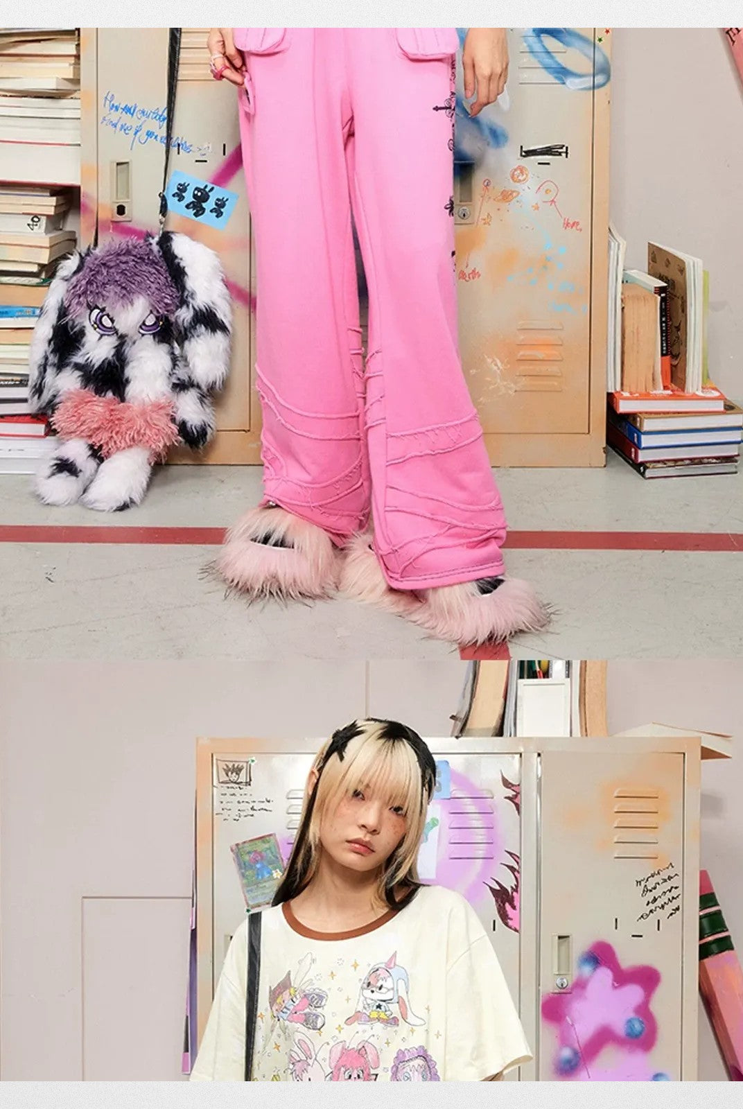 CFIERCE Cross Print Wide Leg Sweatpants in Pink - On Model