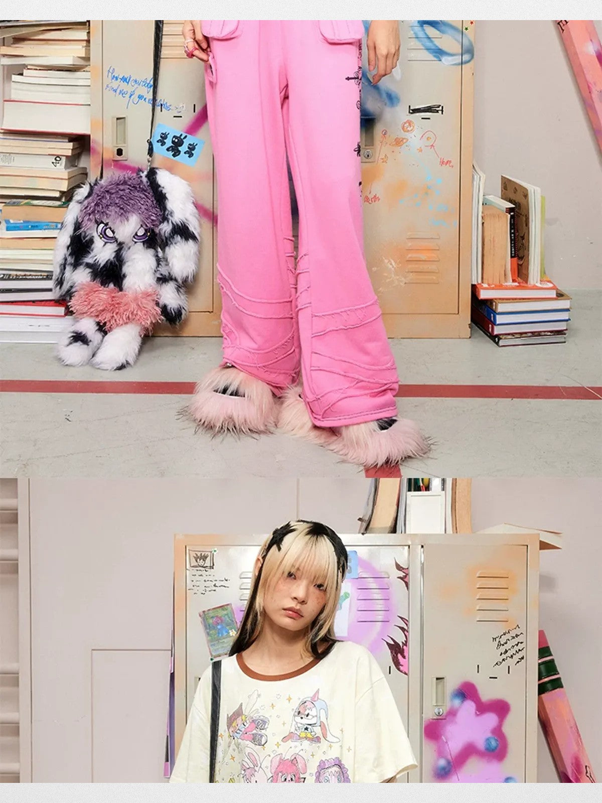 CFIERCE Cross Print Wide Leg Sweatpants in Pink - On Model