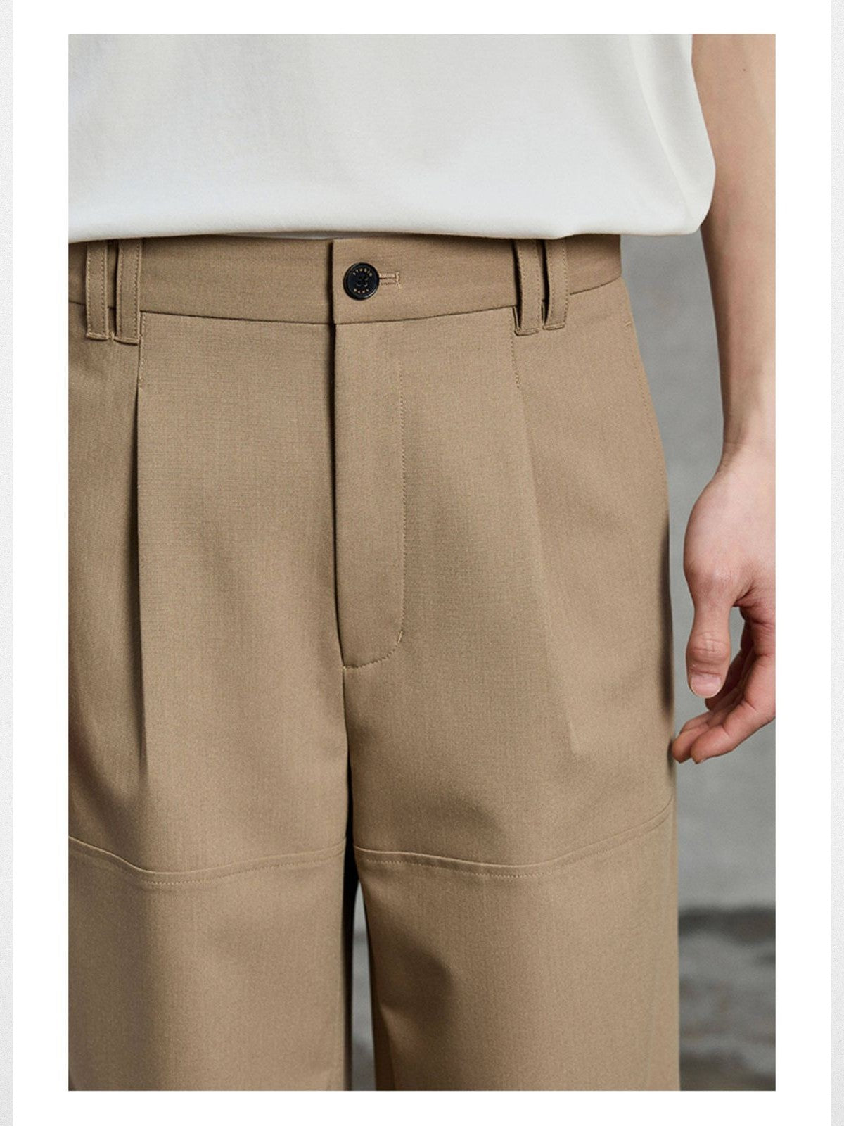 NANS Chain Textured Straight Leg Trousers in Beige - Detail