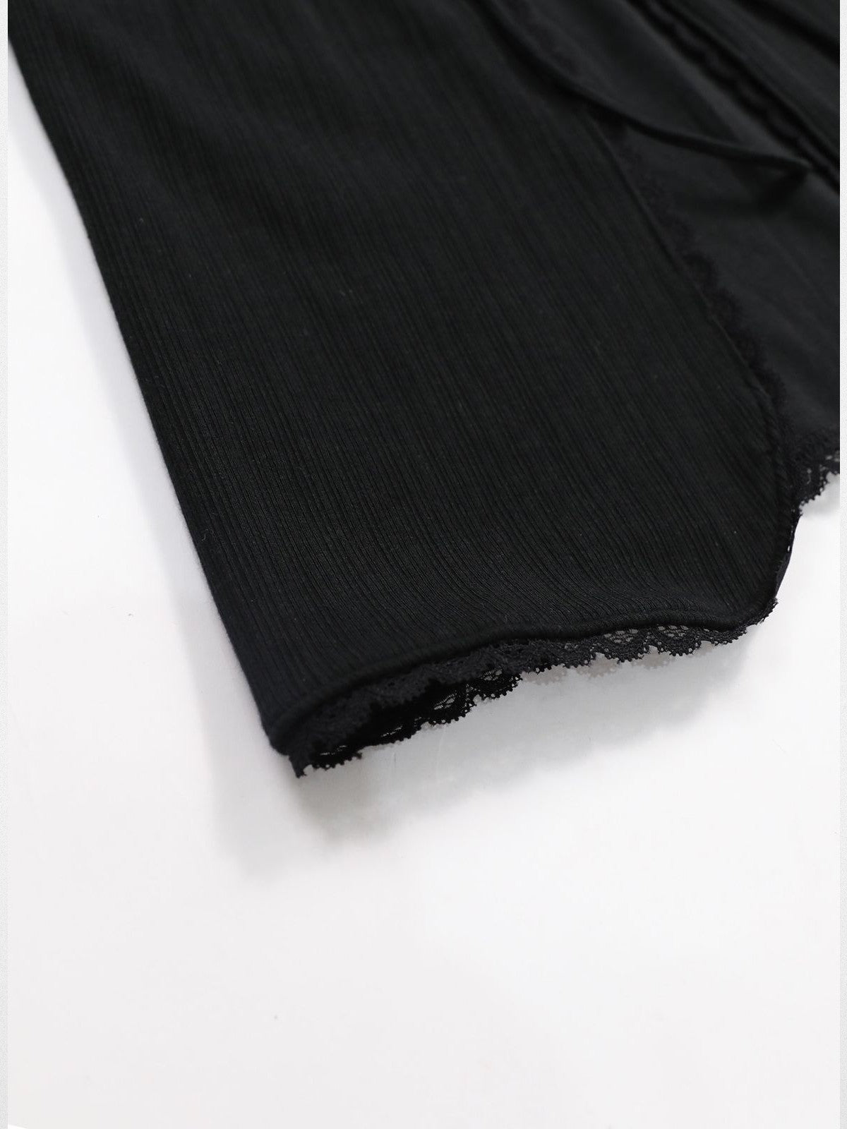 BADSEED Lace Trim Tie Front Cardigan in Black - Detail