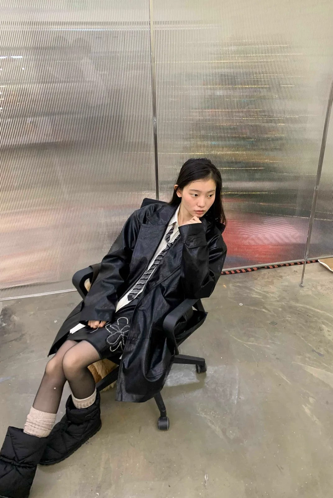 NeverSeez Thinsulate Padded Faux Leather Coat in Black