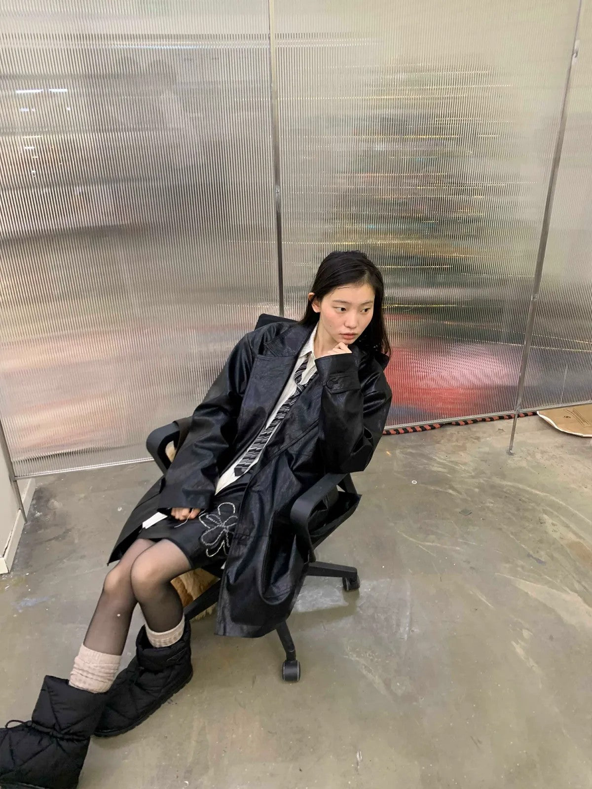 NeverSeez Thinsulate Padded Faux Leather Coat in Black