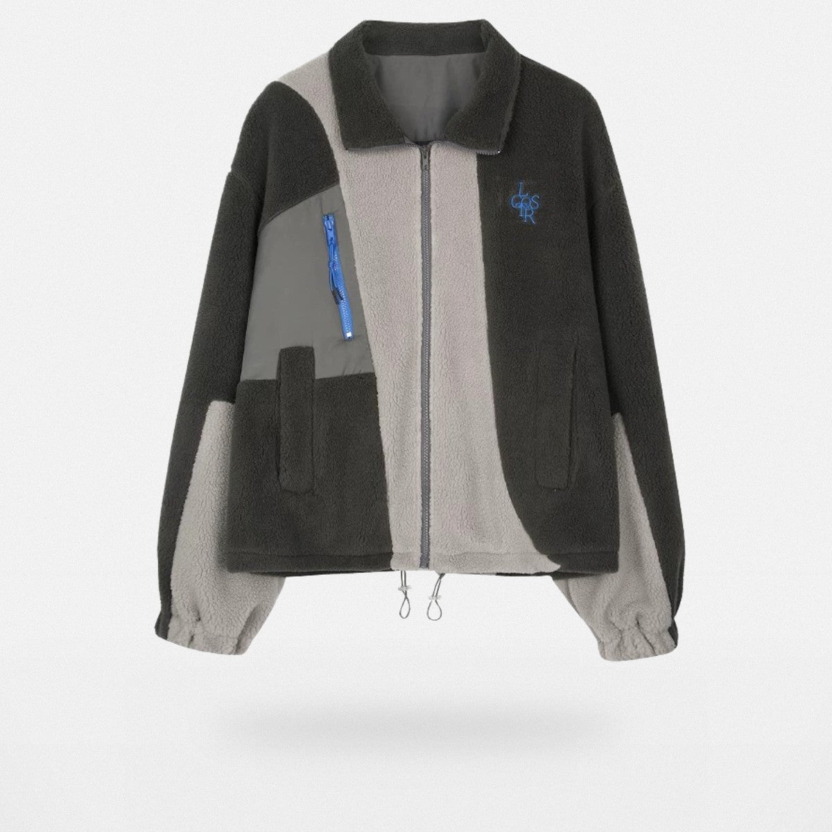 LOSTCTRL High Neck Color Block Sherpa Jacket in Gray