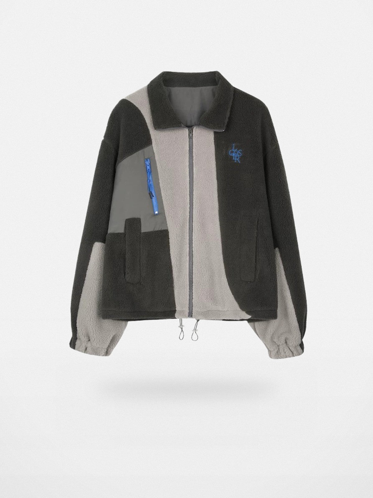 LOSTCTRL High Neck Color Block Sherpa Jacket in Gray