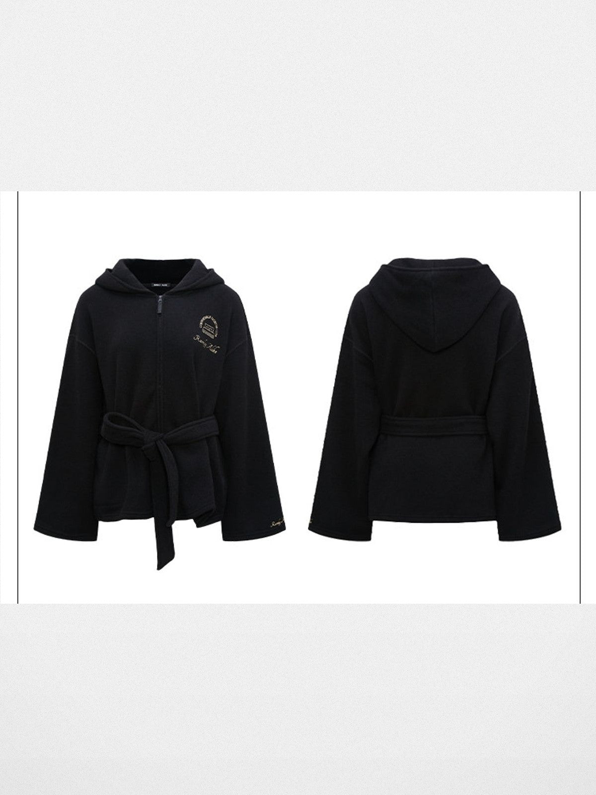 RARELY ALIKE Embroidered Hooded Robe Coat in Black