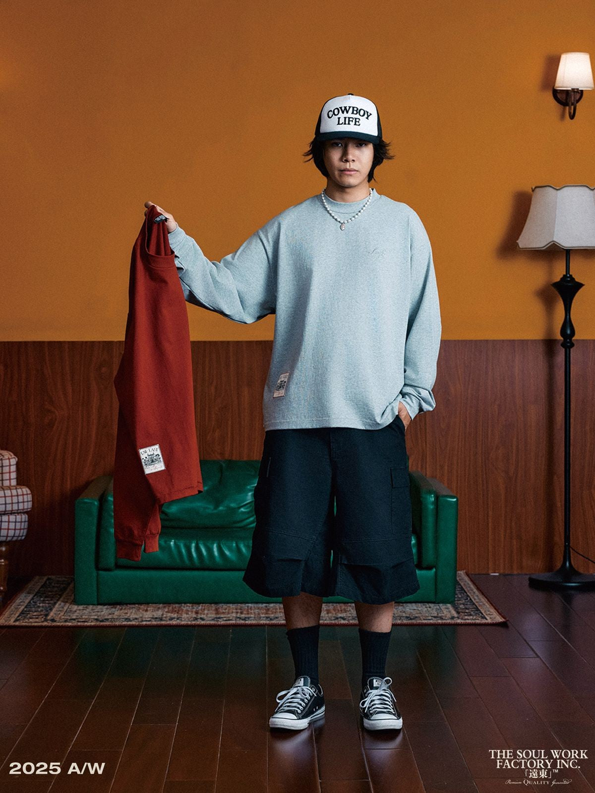 SWFI Heavyweight Embroidered Long Sleeve Tee in Gray - Lifestyle