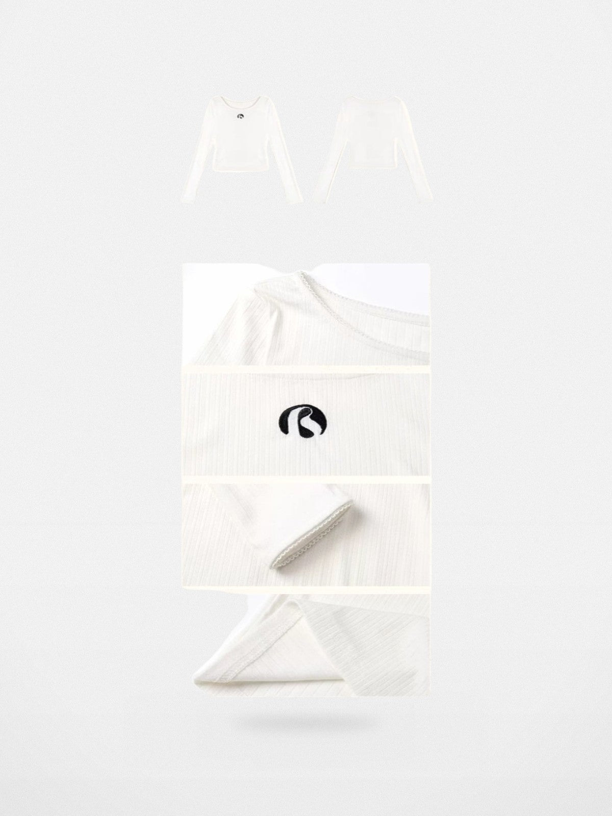 BeerBro Ribbed Embroidered Long Sleeve Top in White - Detail