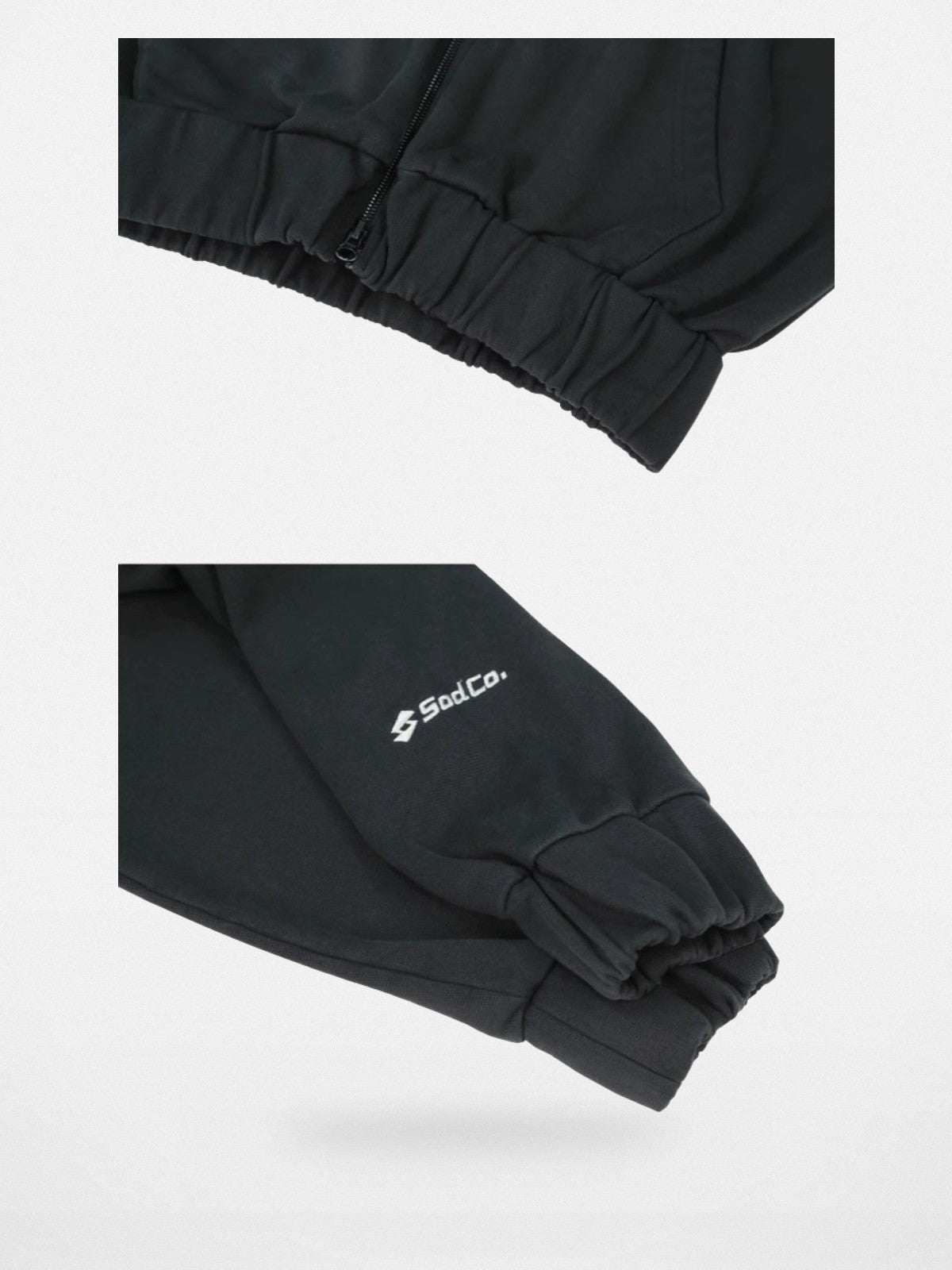 SOD Washed Layered Zip Up Hoodie in Black - Detail