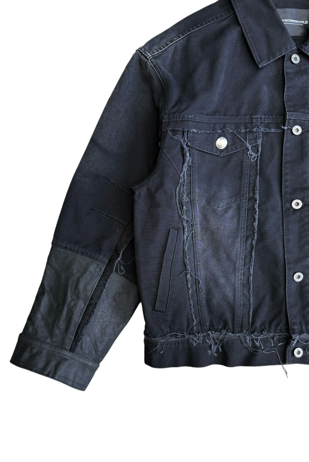 UNKNOWNWORLD Deconstructed Denim Horsehide Jacket in Black - Detail