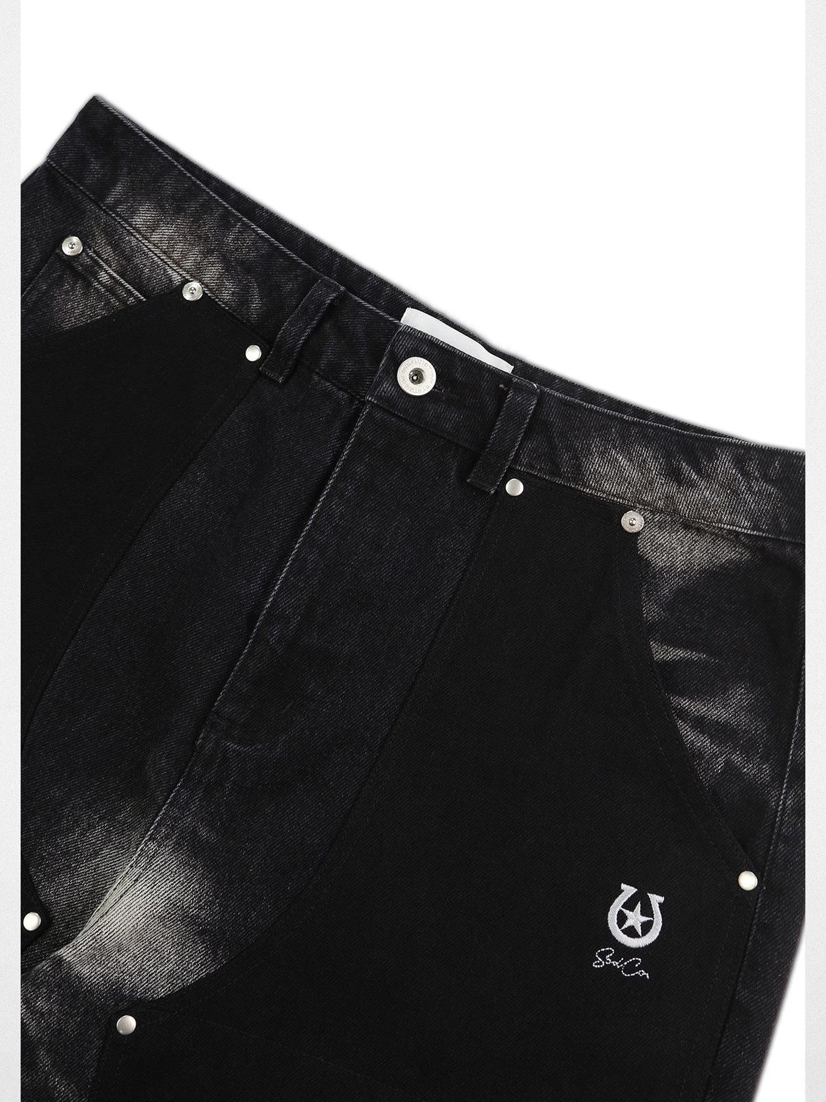 SOD Rivet Panel Micro Flare Jeans in Black - Detail