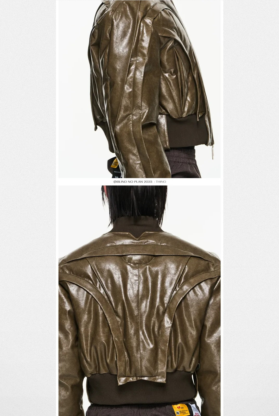 BLINDNOPLAN Cropped Layered MA 1 Bomber Jacket in Olive - On Model