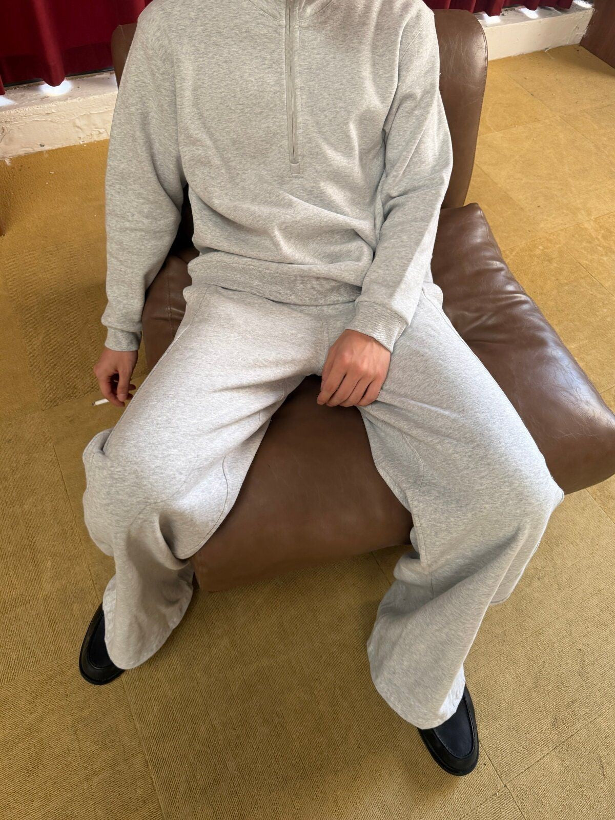 TRIANGLE PROJECT Brushed Cotton Wide Leg Sweatpants in Gray - On Male Model