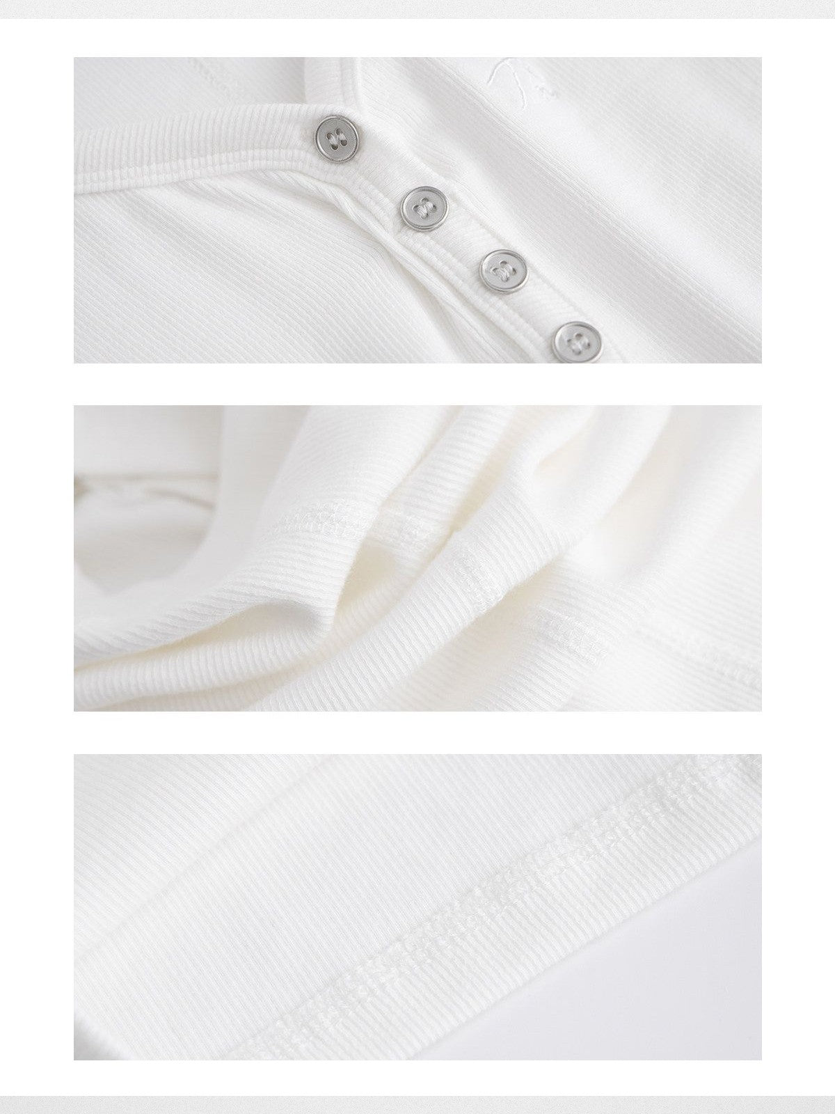 Ariseism Ribbed Knit Henley Tee in White - Detail