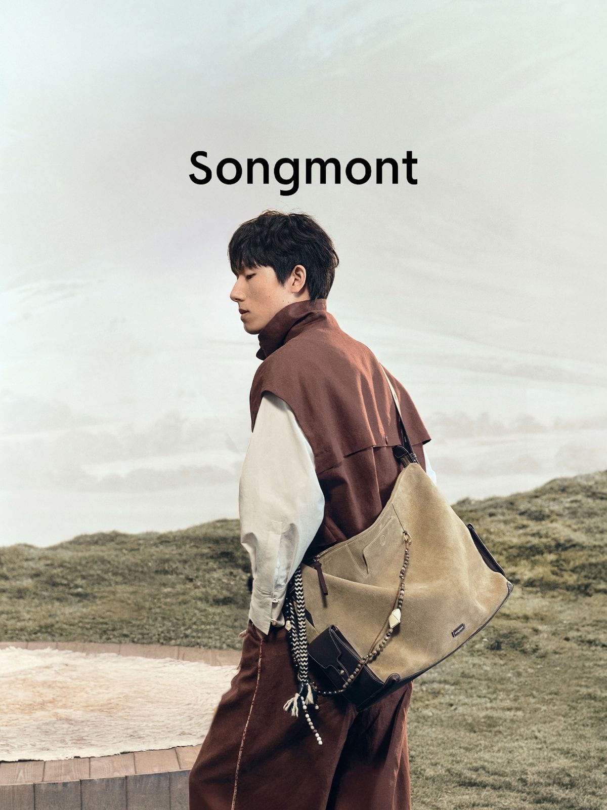 Songmont Large Suede Laptop Hobo in Beige - Lifestyle