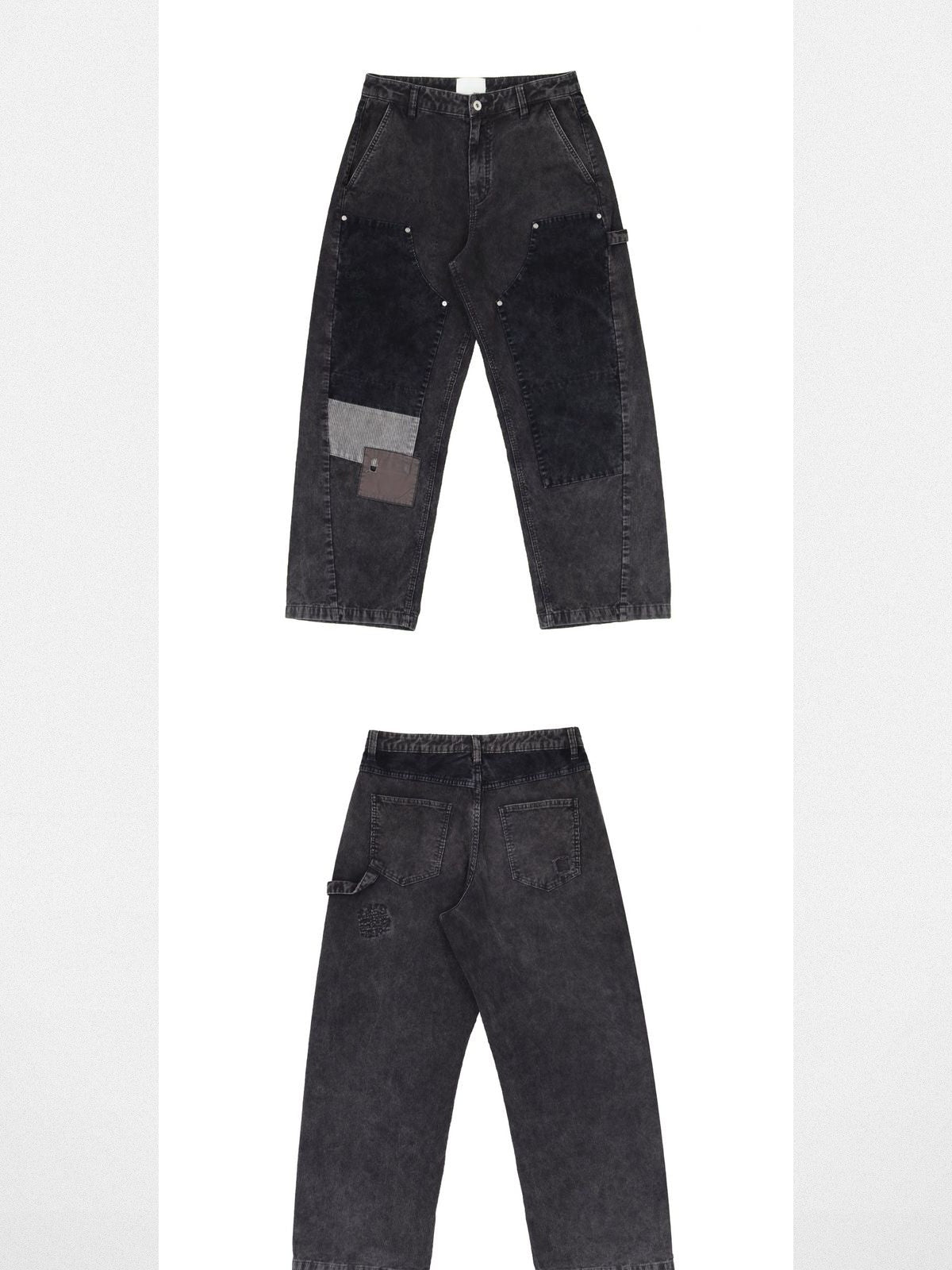 SOD Washed Corduroy Patchwork Logger Pants in Black