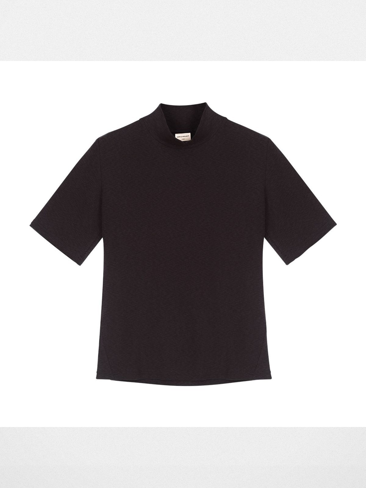 Simple Project Slub Knit Mock Neck Top in Black