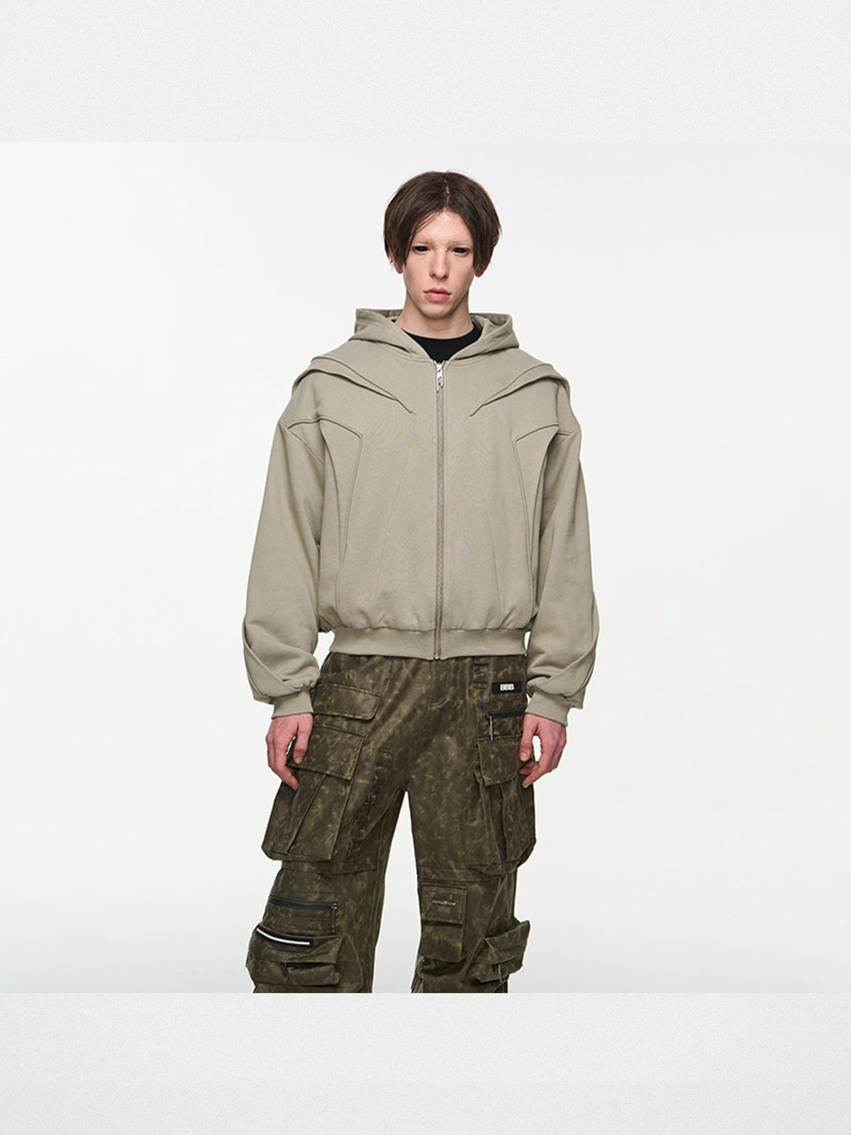 BLINDNOPLAN Multi Layer Structural Zip Hoodie in Mint - On Model