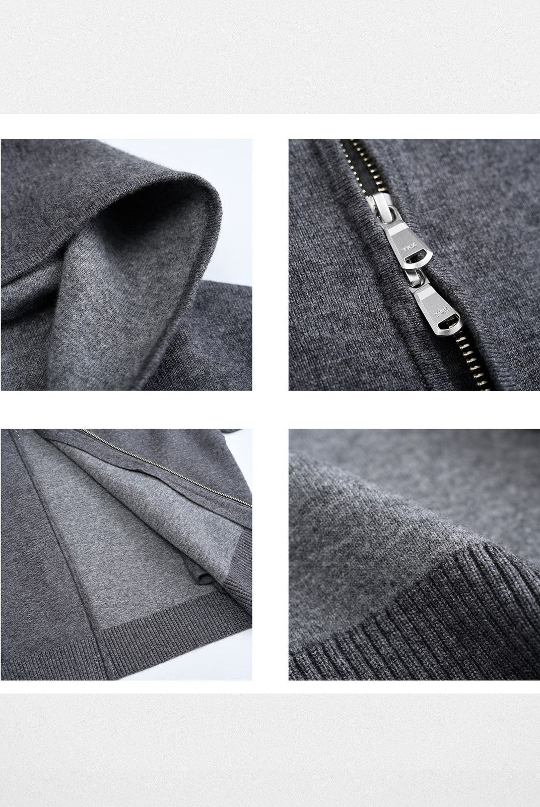 Roolrren Homme Wool Cashmere Zip Up Hoodie in Gray - Detail