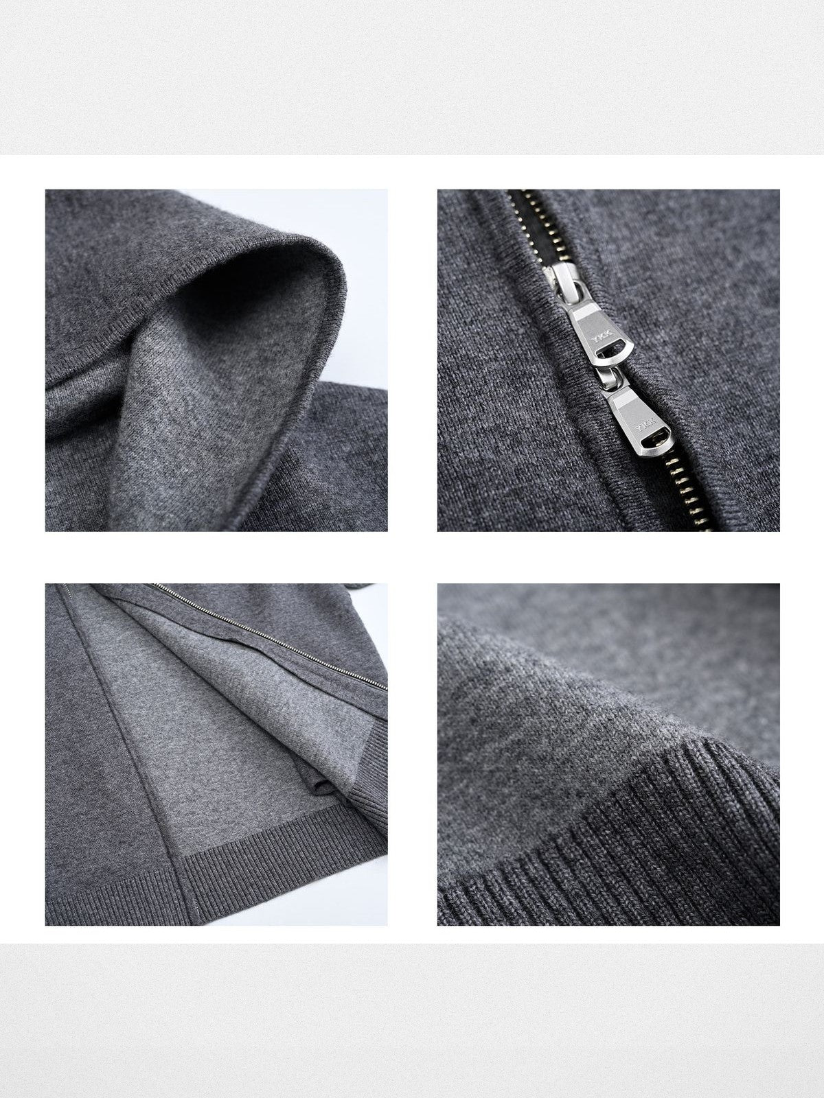 Roolrren Homme Wool Cashmere Zip Up Hoodie in Gray - Detail