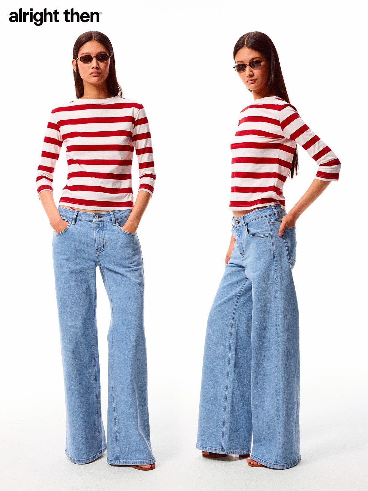 Alright Then Textured Wide Leg Jeans in Blue - On Model