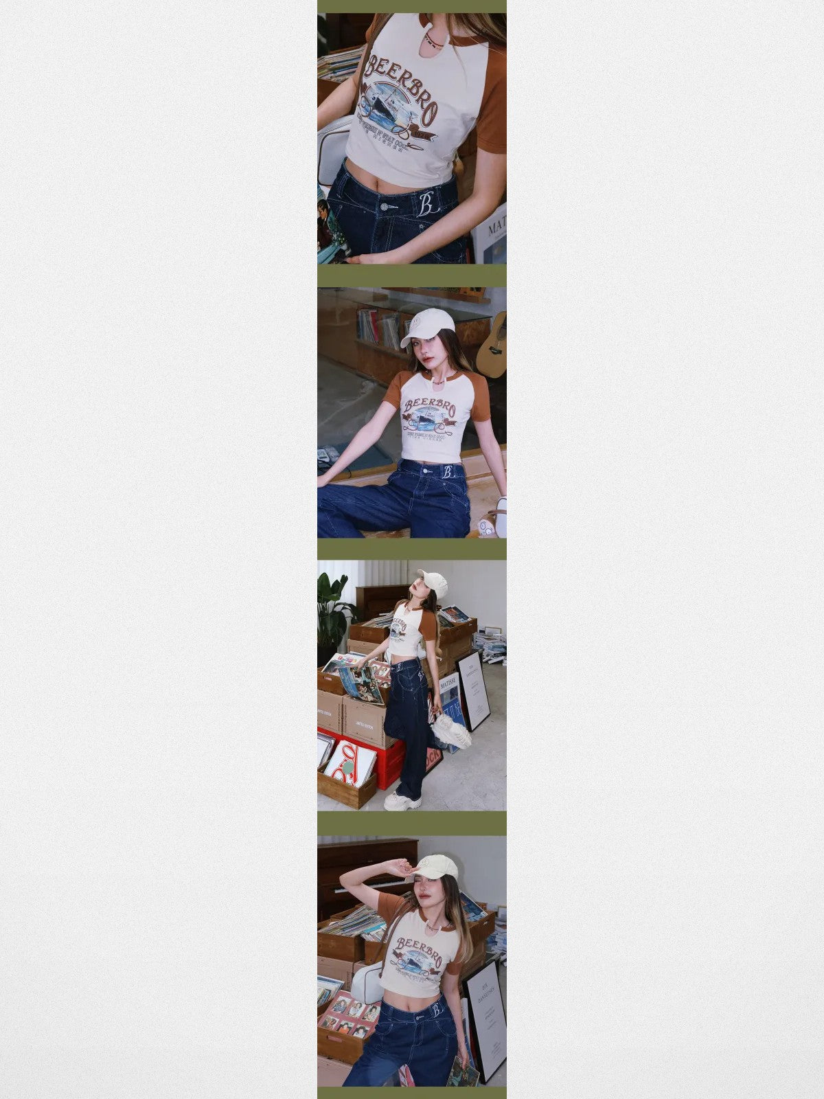 BeerBro Ocean Liner Split Neck Tee in Cream - On Model