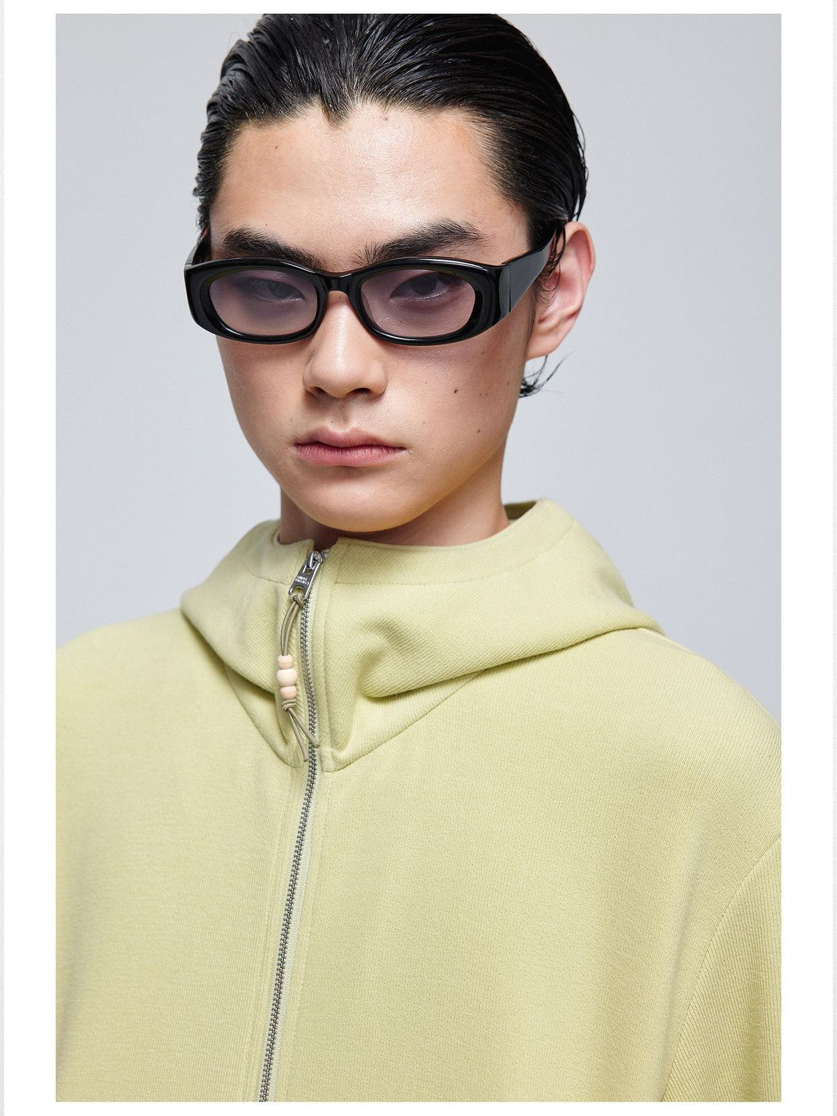 Simple Project Wooden Bead Zip Up Hoodie in Mint - On Male Model