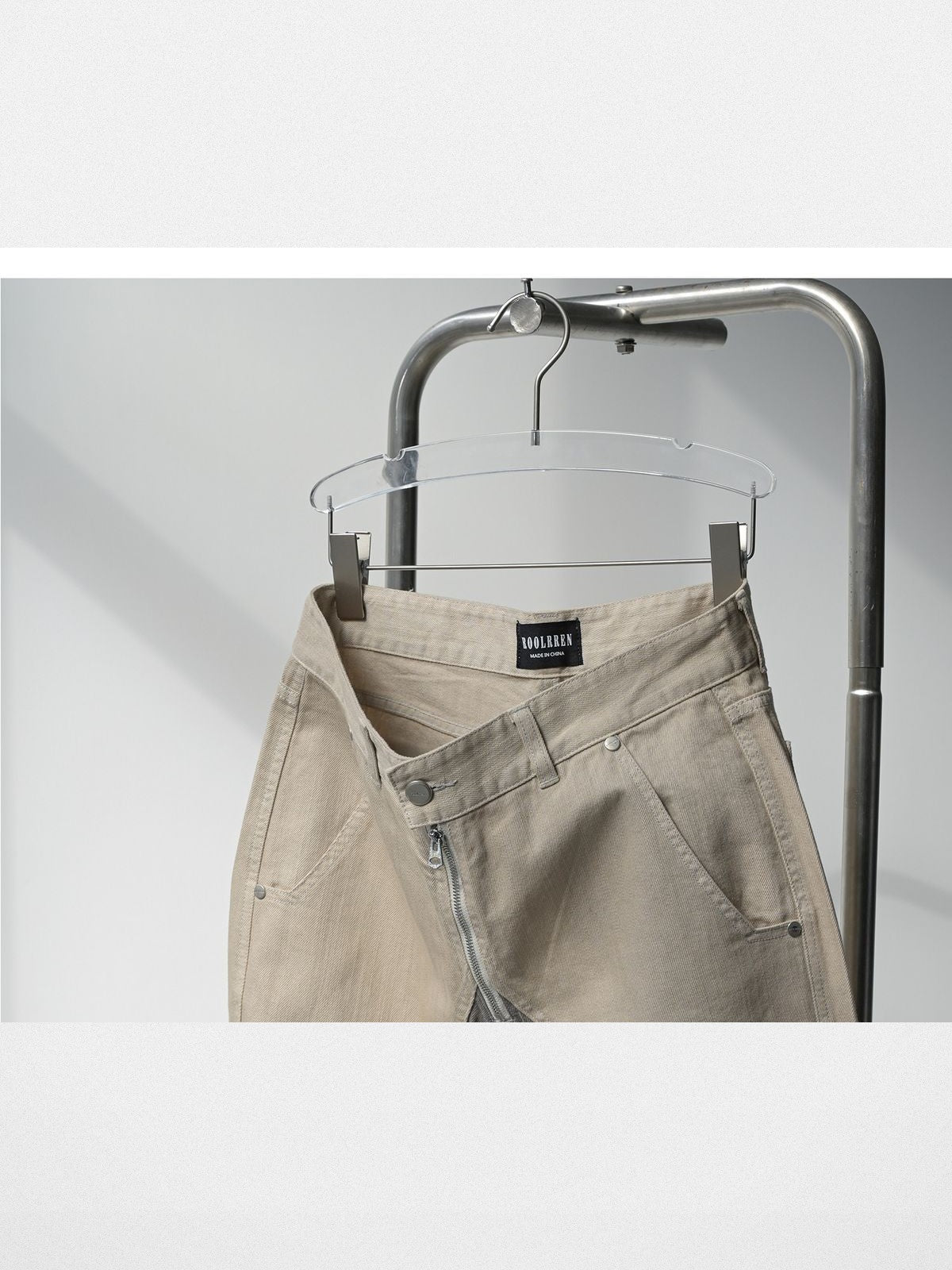 Roolrren Homme Two Tone Spliced Slub Jeans in White